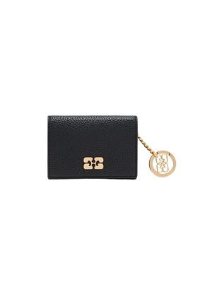 Grained bou gold card holder with flap Sort A7304 Ganni 